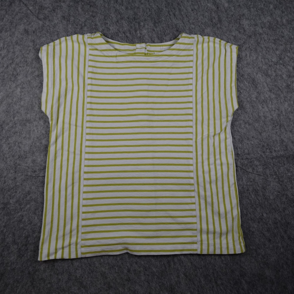 J Jill Top Women Small Green Striped Cotton Button Back Short Sleeve Terry Cloth